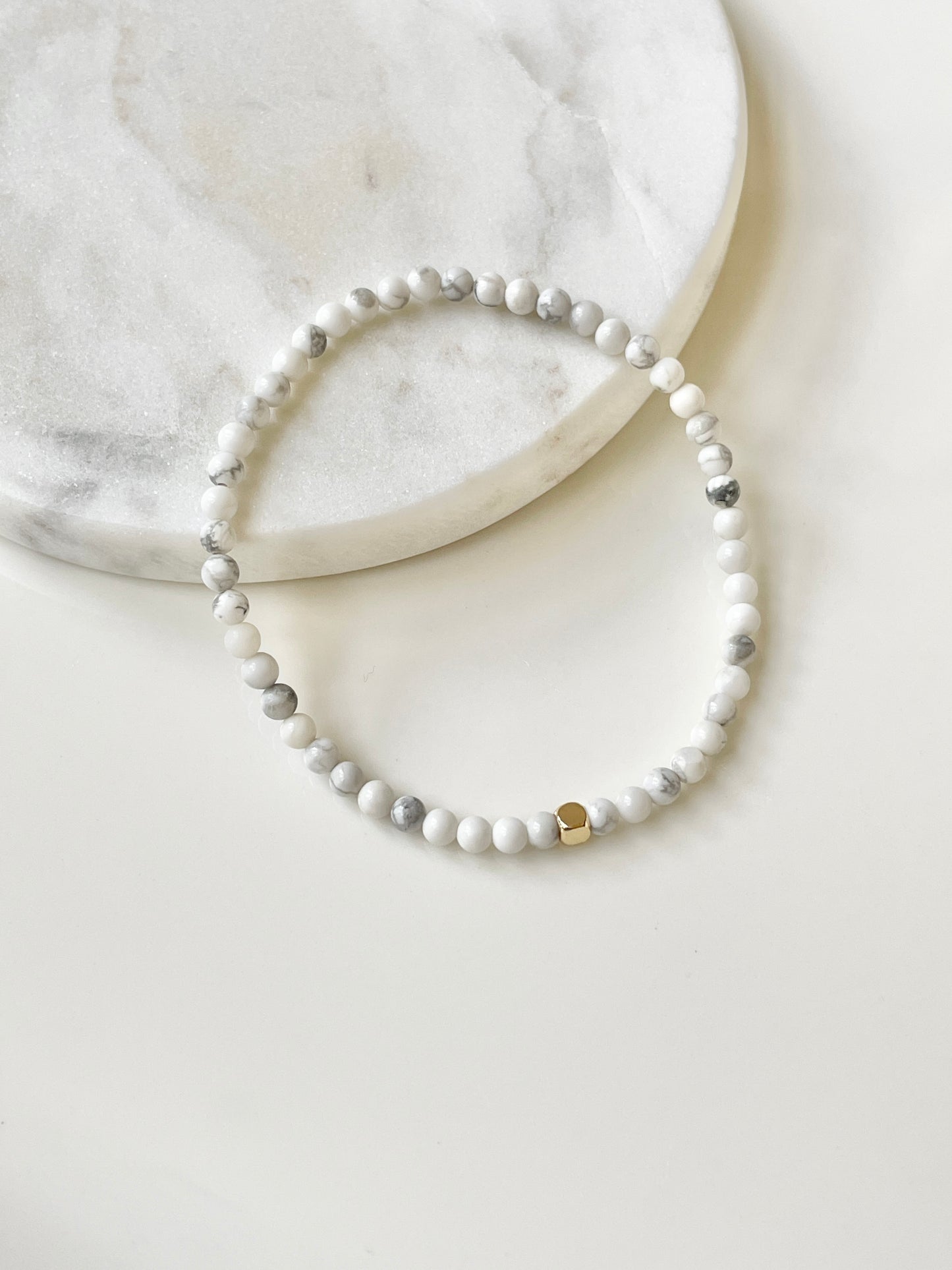 Dainty Howlite Bracelet, Single Gold Accent, For Tranquility
