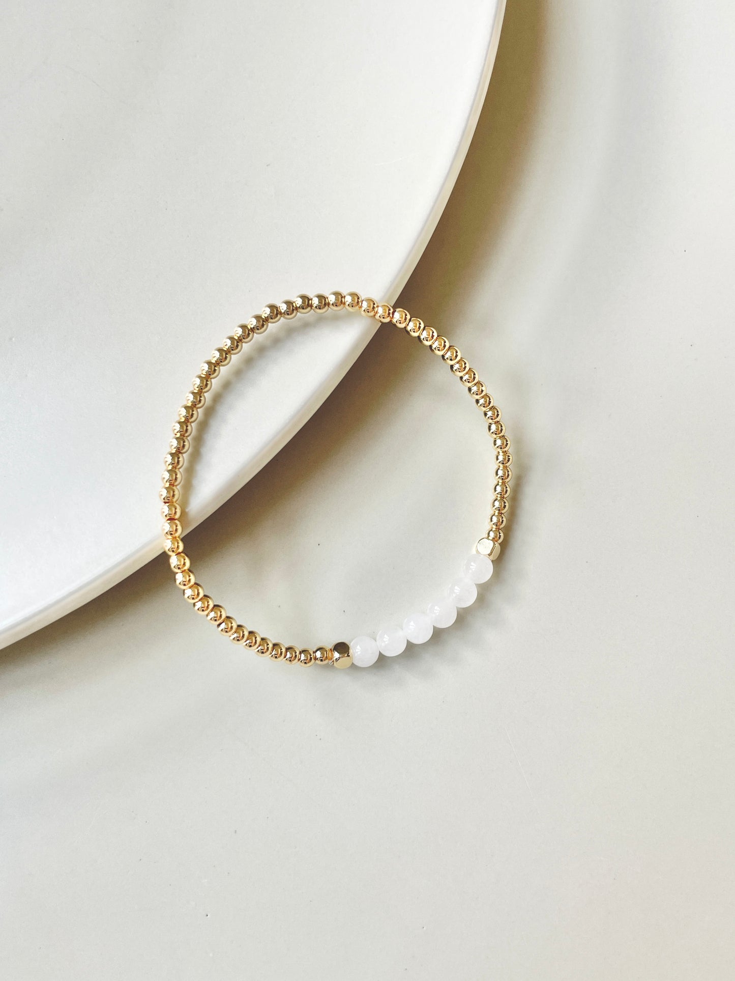 Dainty Gold Filled Bracelet With White Jade, For Harmony