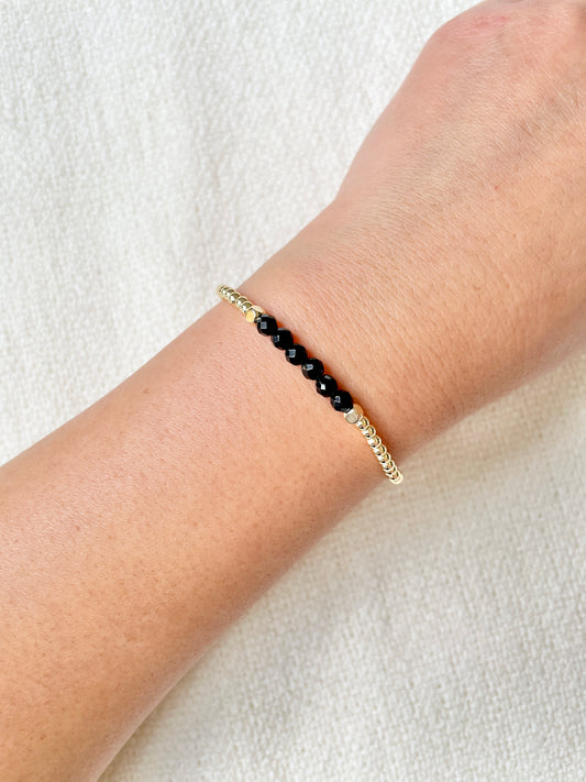 Dainty Gold Filled Bracelet With Black Onyx, For Protection