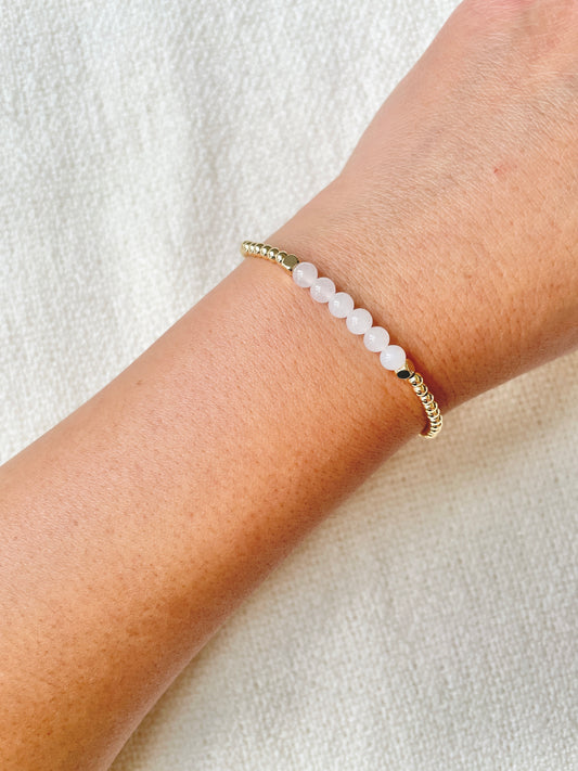 Dainty Gold Filled Bracelet With White Jade, For Harmony