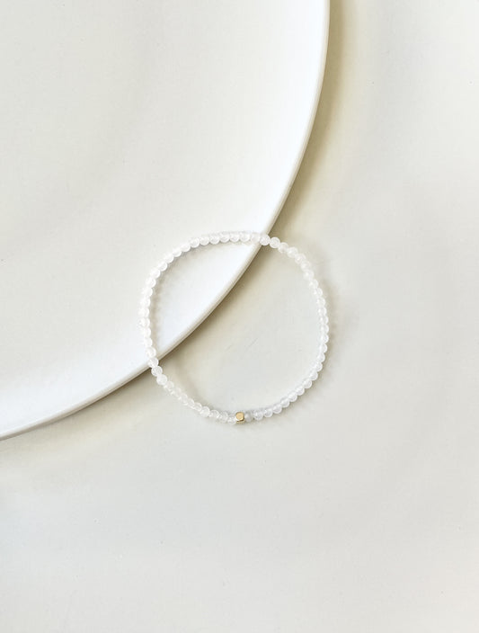 Dainty White Jade Bracelet, Single Gold Accent, For Harmony