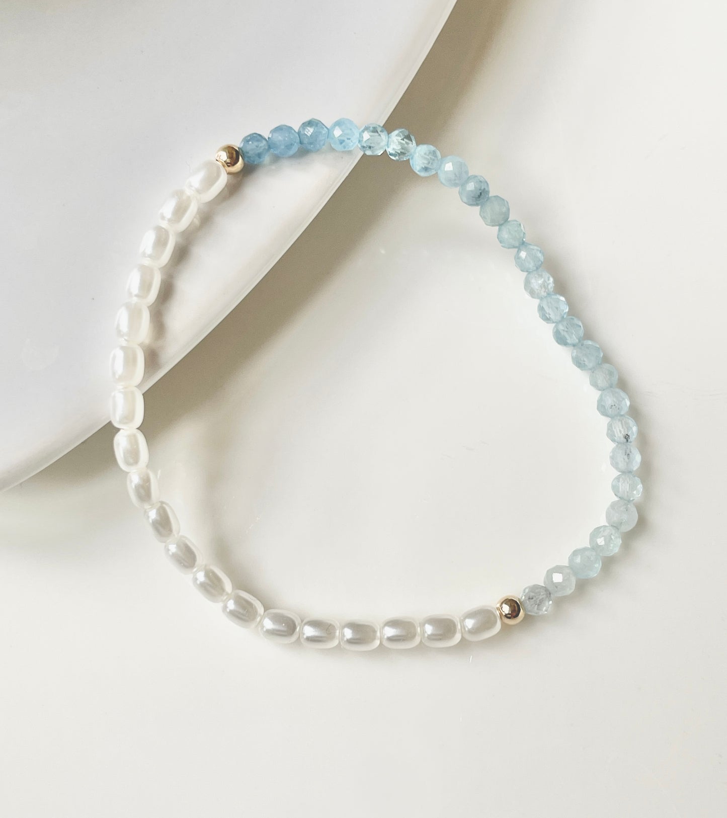Dainty Mother of Pearl and Aquamarine Bracelet