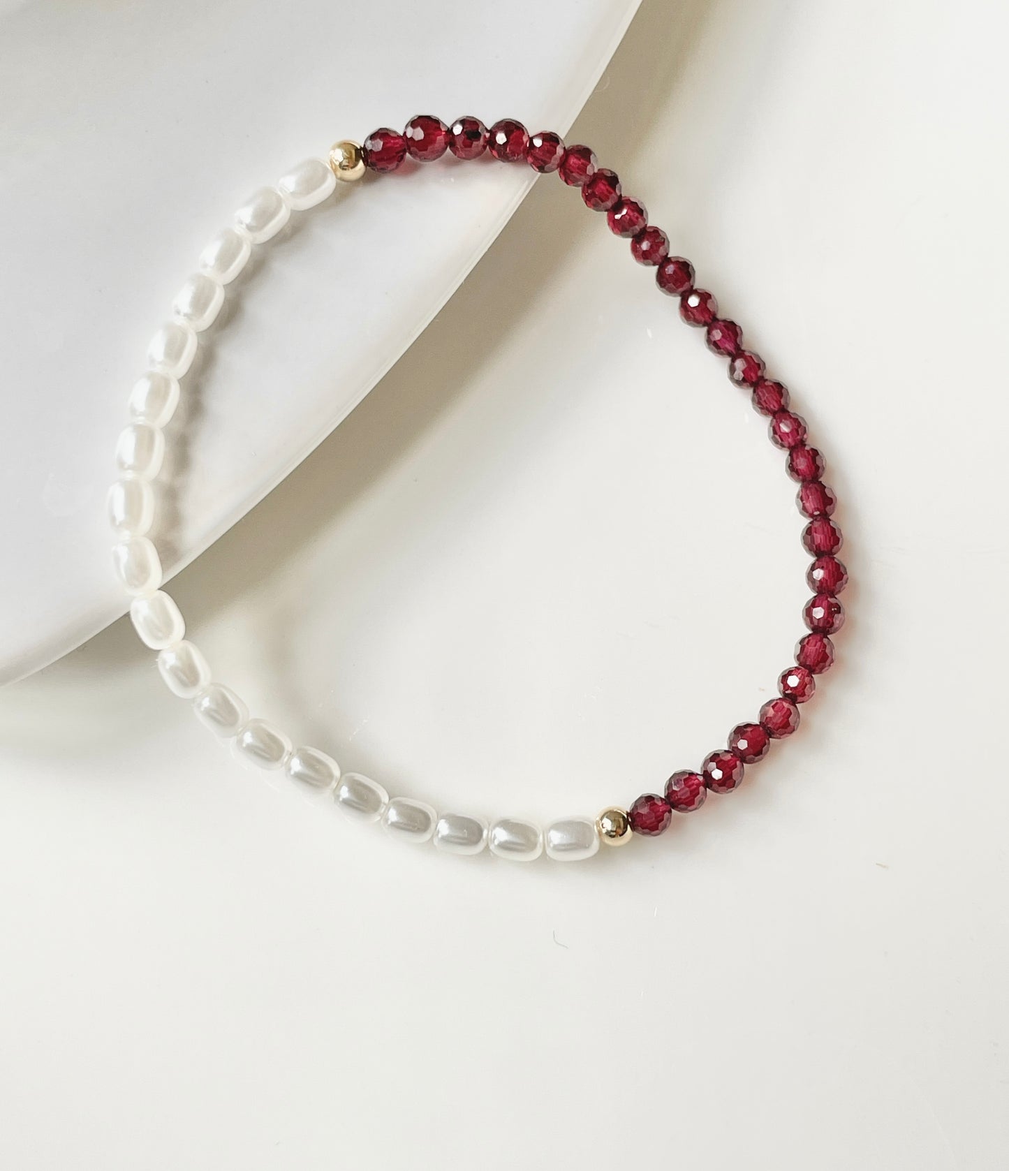 Dainty Mother of Pearl and Garnet Bracelet