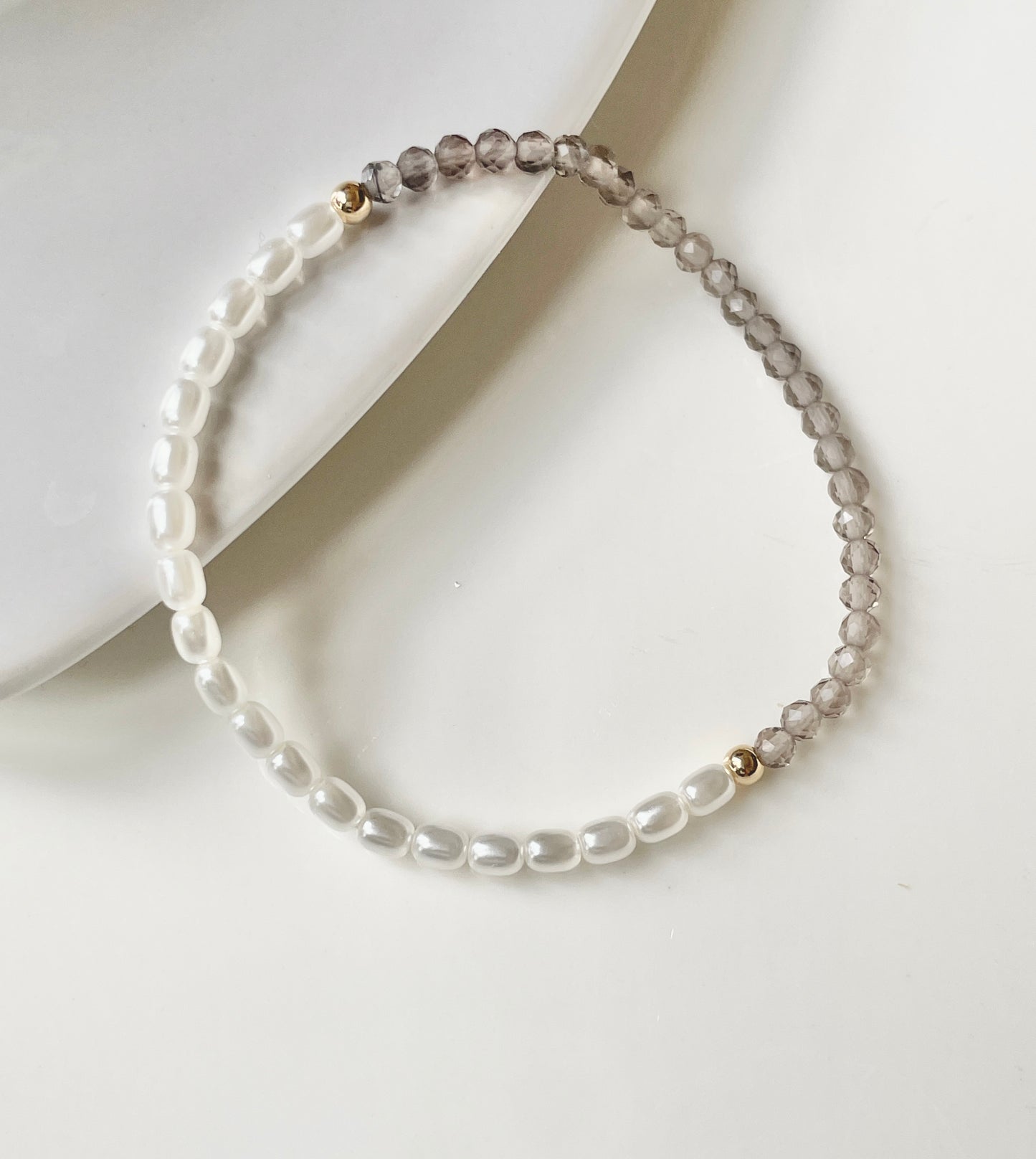 Dainty Mother of Pearl and Smoky Quartz Bracelet