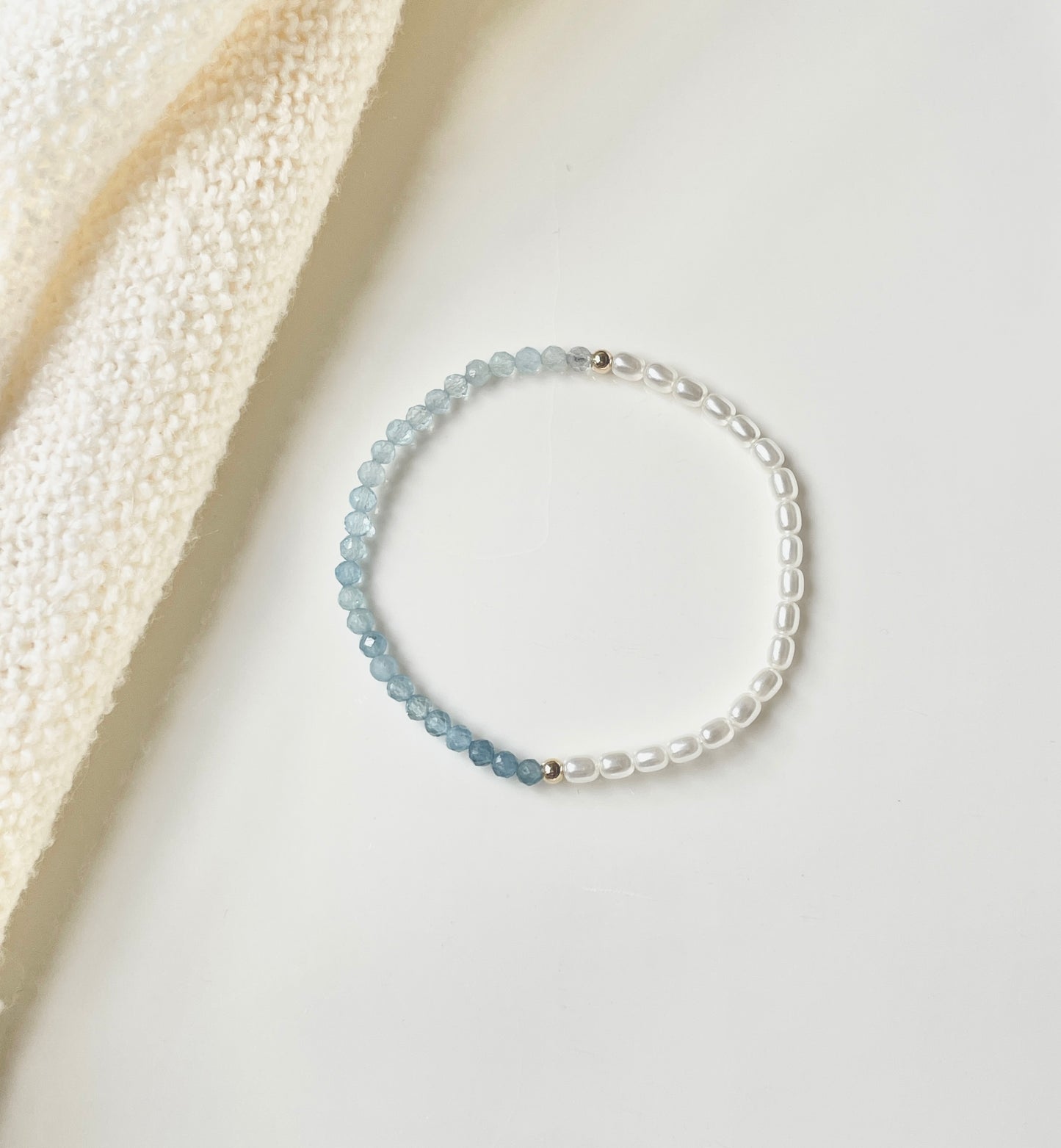Dainty Mother of Pearl and Aquamarine Bracelet