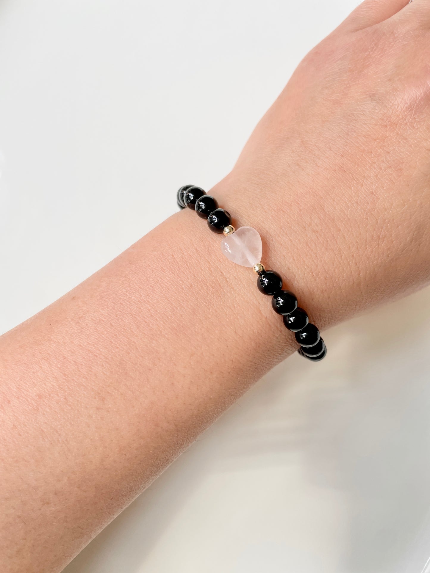 Black Onyx & Rose Quartz Statement Bracelet