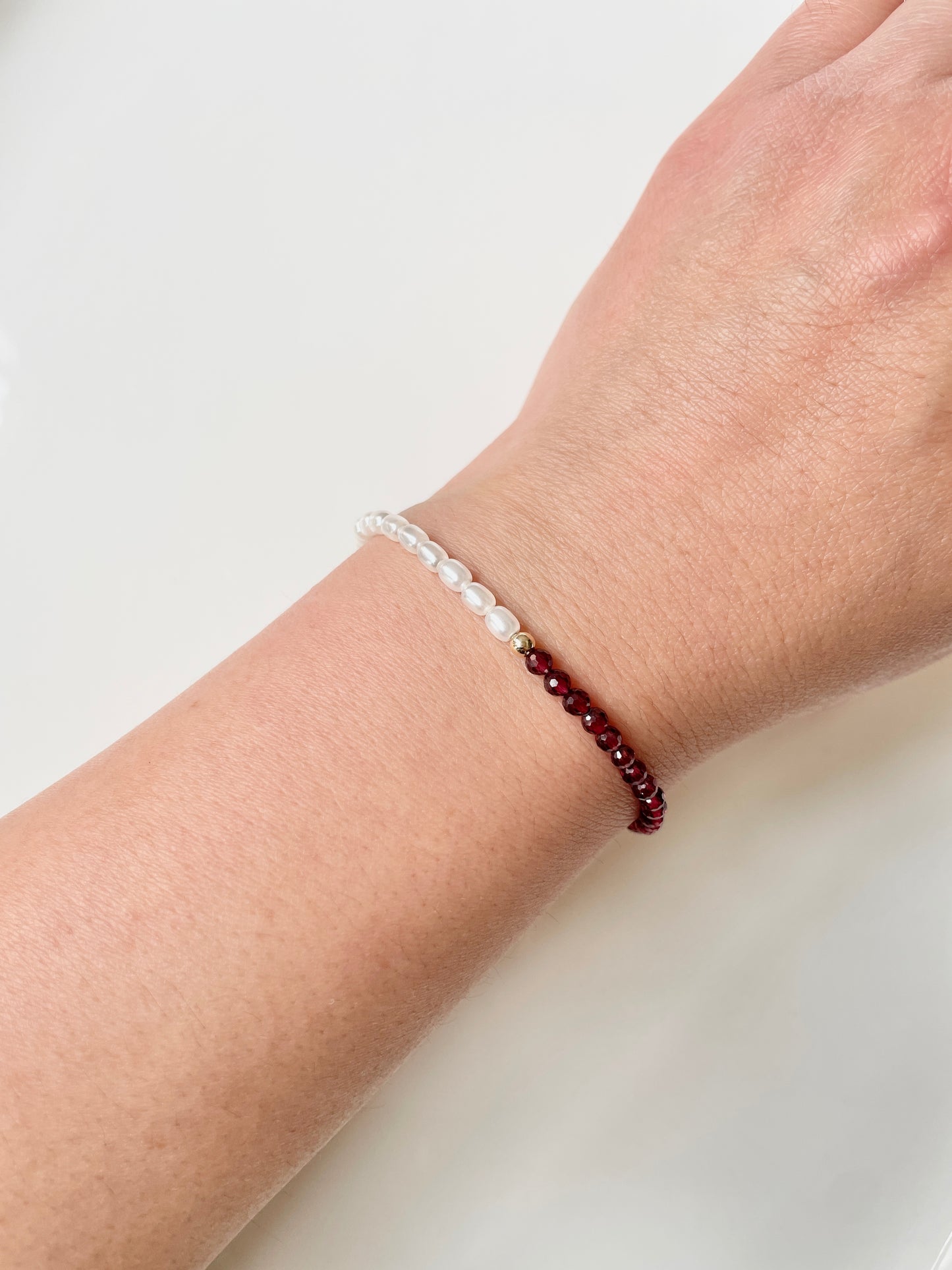 Dainty Mother of Pearl and Garnet Bracelet