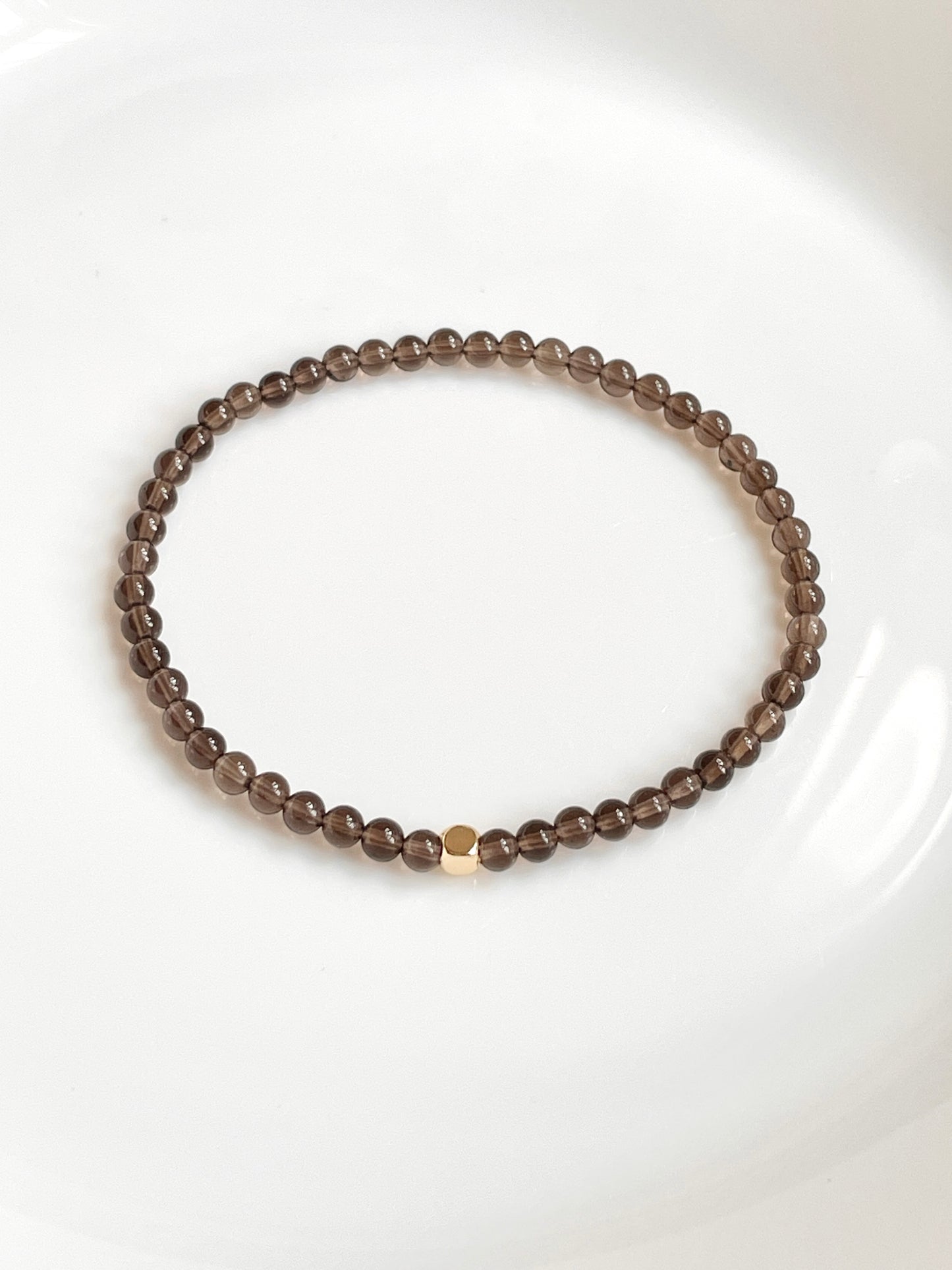 Dainty Smoky Quartz Bracelet, Single Gold Accent, For Grounding