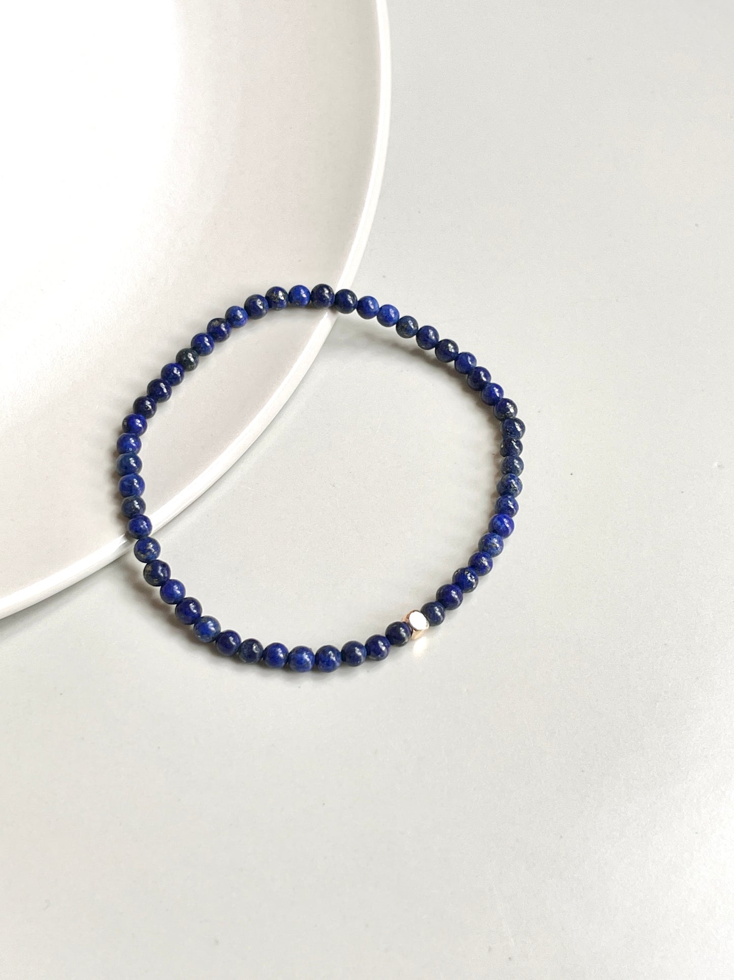 Dainty Lapis Lazuli Bracelet, Single Gold Accent, For Wisdom