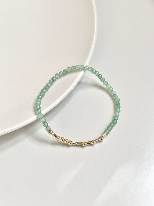 Luck in Morse Code Bracelet with Aventurine and Gold Filled Accents