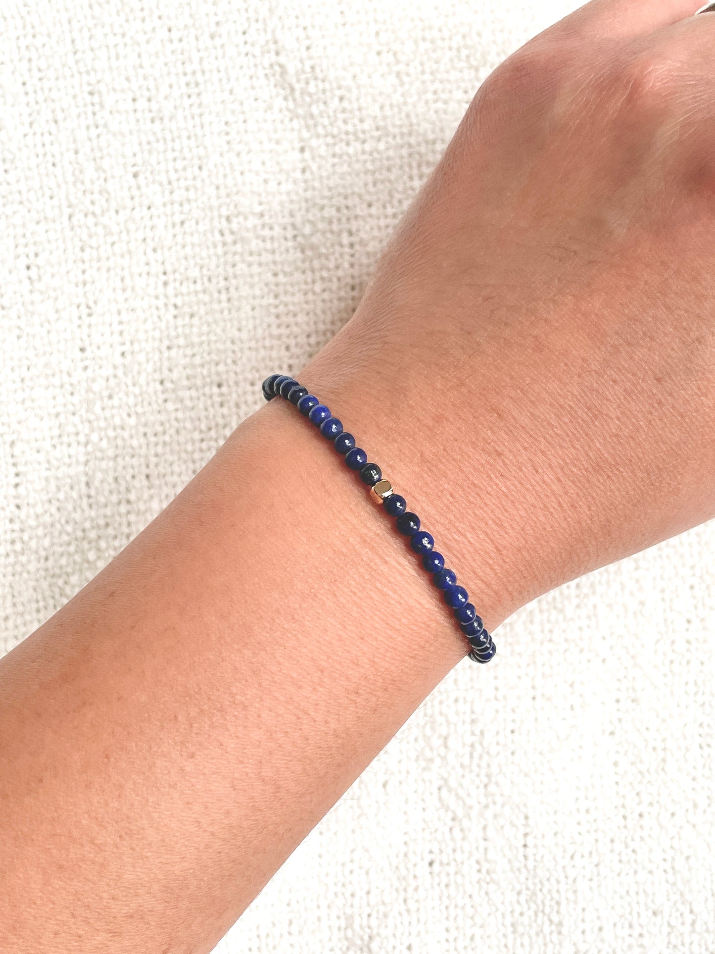 Dainty Lapis Lazuli Bracelet, Single Gold Accent, For Wisdom