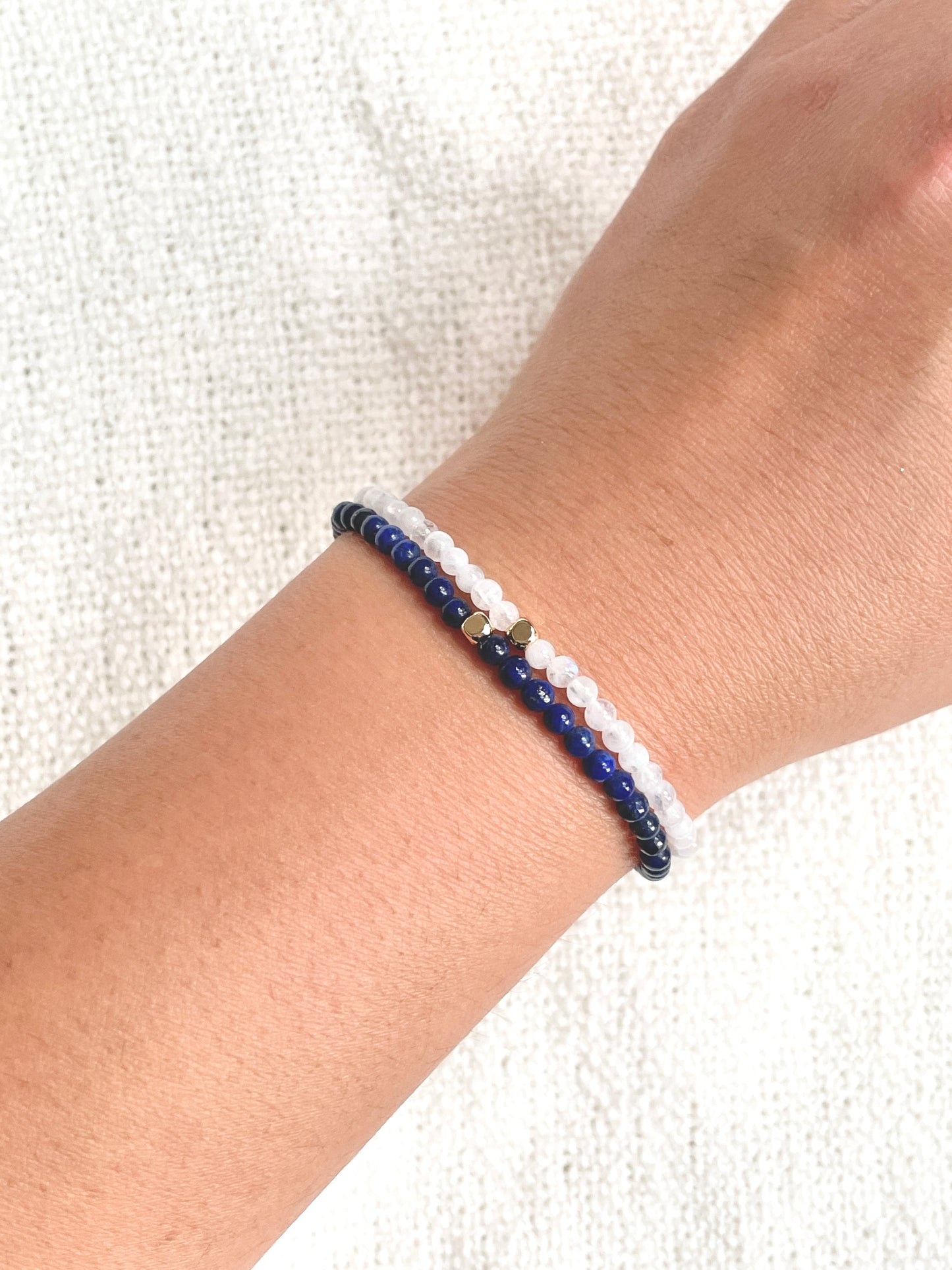 Dainty Lapis Lazuli Bracelet, Single Gold Accent, For Wisdom